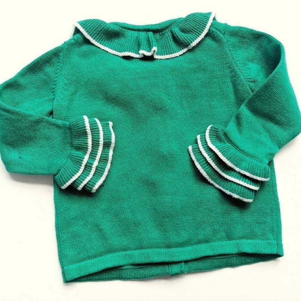 New Janie & Jack 18 Months Green Ruffle Cardigan Holiday Christmas - Picture 2 of 5